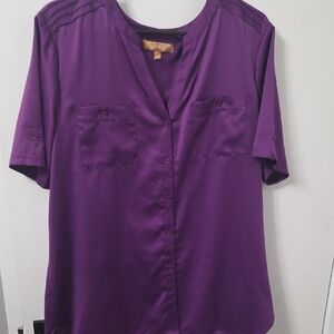Ellen Tracy Deep Purple Button-Up Blouse